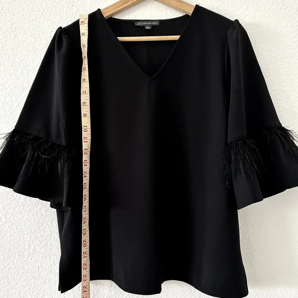 Adrianna Papell Women's Black Top Statement Sleeves Sz Medium Formal Old Money - Picture 9 of 10